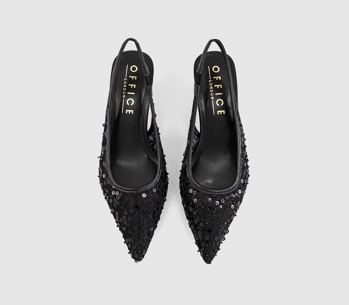OFFICEMitzy Point Court Kitten HeelsBlack Embellished