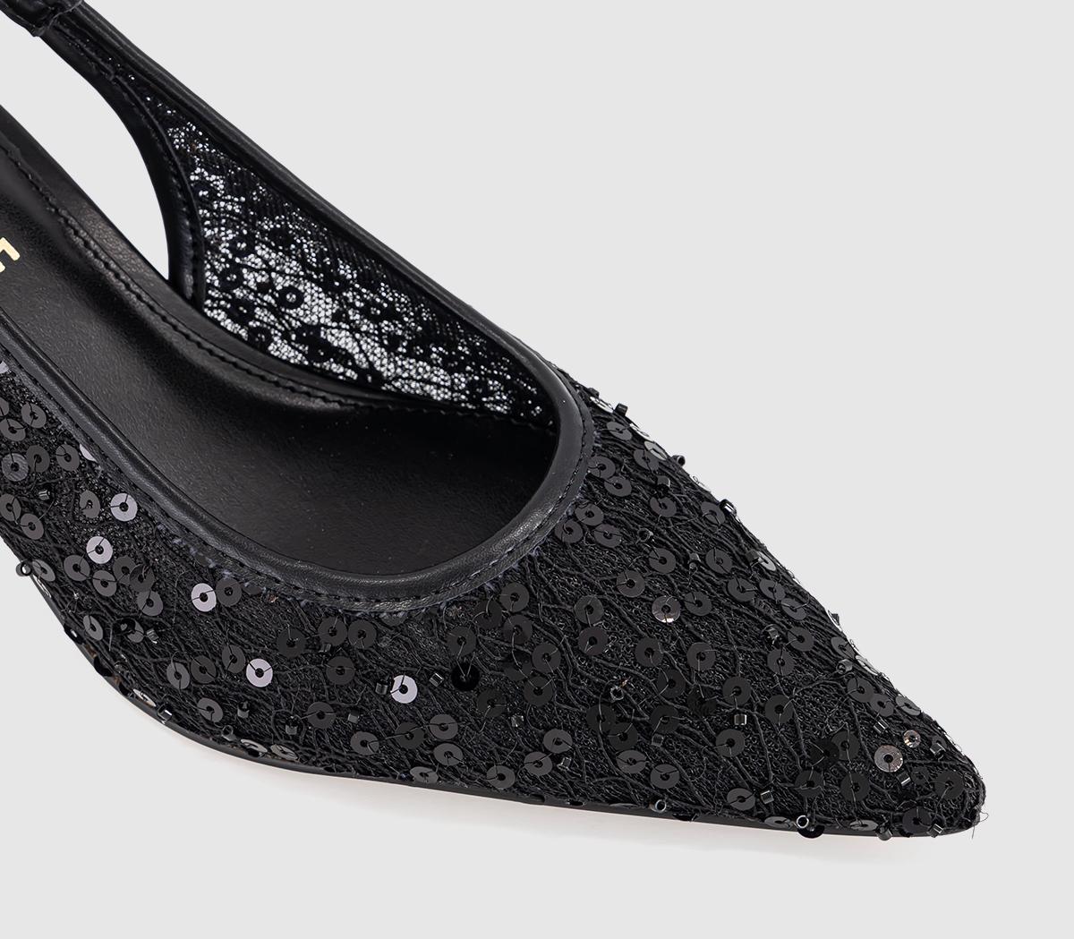 OFFICEMitzy Point Court Kitten HeelsBlack Embellished