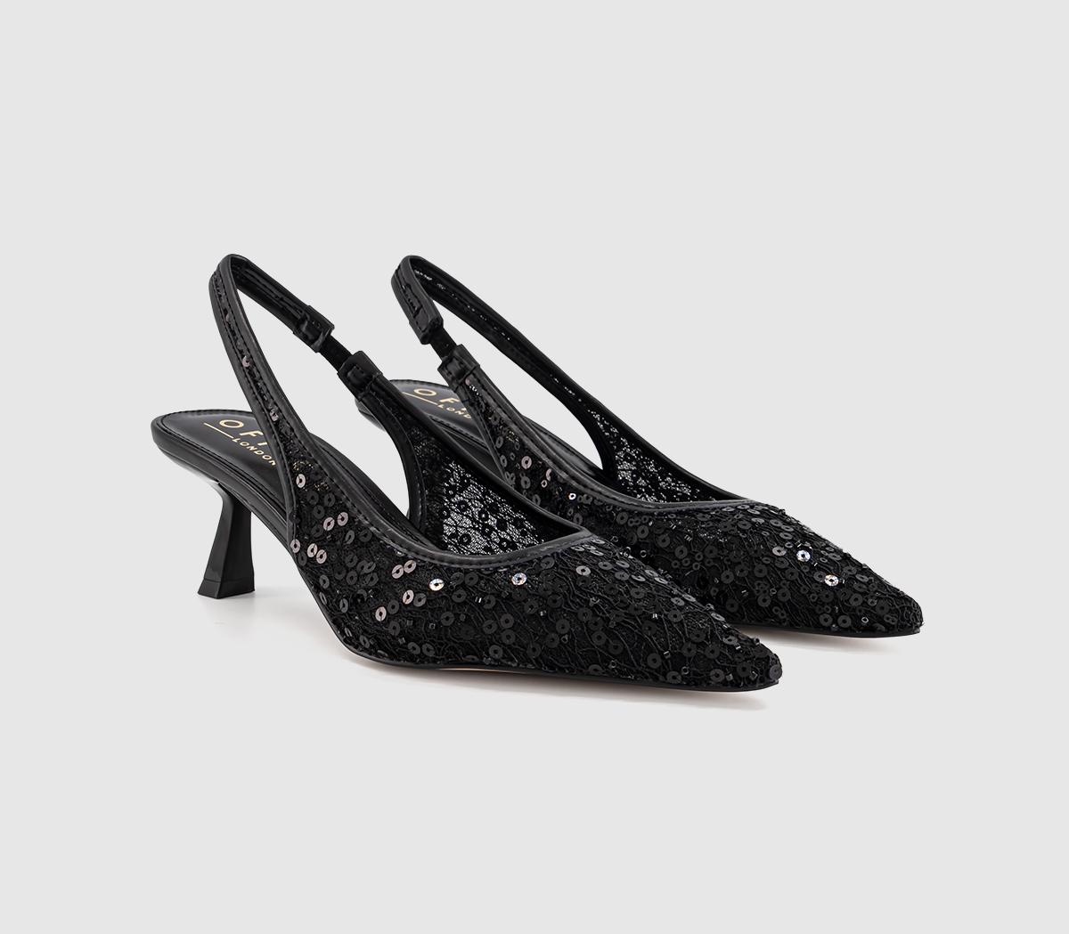 OFFICEMitzy Point Court Kitten HeelsBlack Embellished