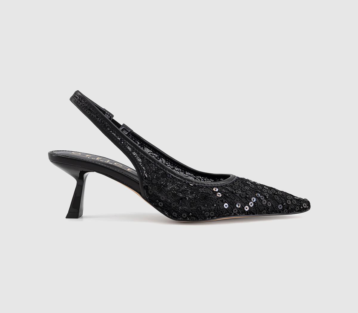 OFFICEMitzy Point Court Kitten HeelsBlack Embellished