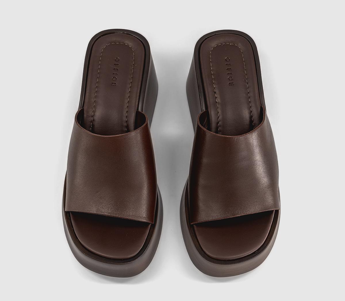 OFFICEMalibu Platform Wedge MulesBrown Leather