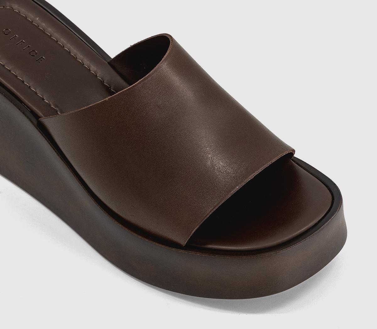 OFFICEMalibu Platform Wedge MulesBrown Leather