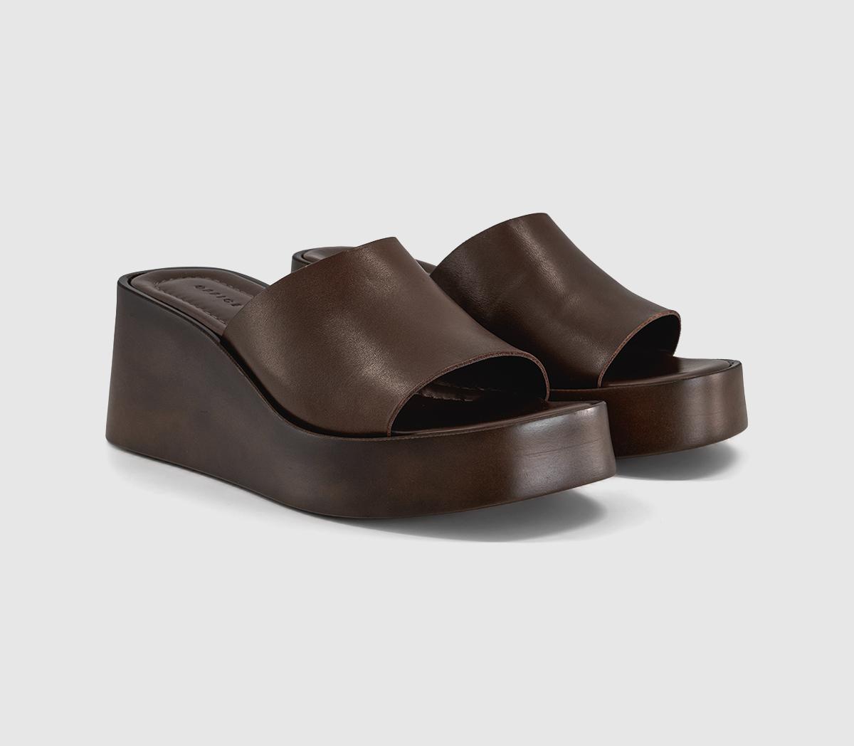 OFFICEMalibu Platform Wedge MulesBrown Leather