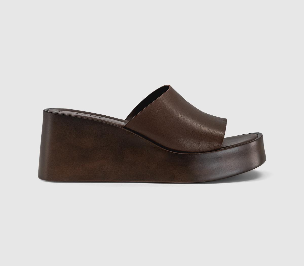 OFFICEMalibu Platform Wedge MulesBrown Leather