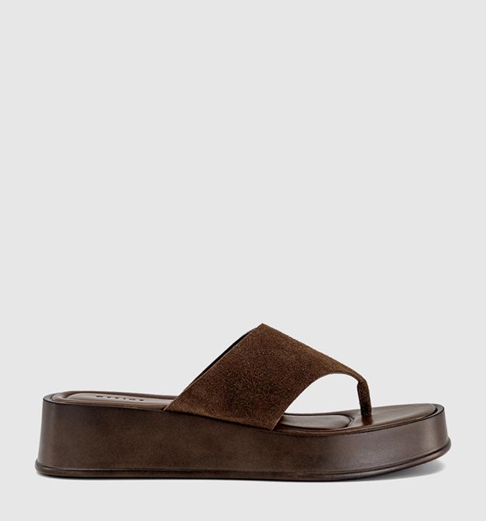 OFFICE Midsummer Platform Toepost Sandals Brown Suede