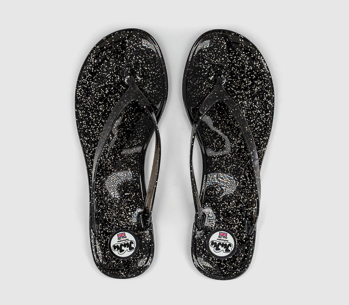 JuJuFrankie Flip FlopsBlack Silver Glitter