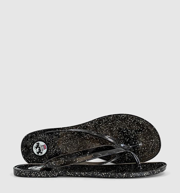 JuJu Frankie Flip Flops Black Silver Glitter