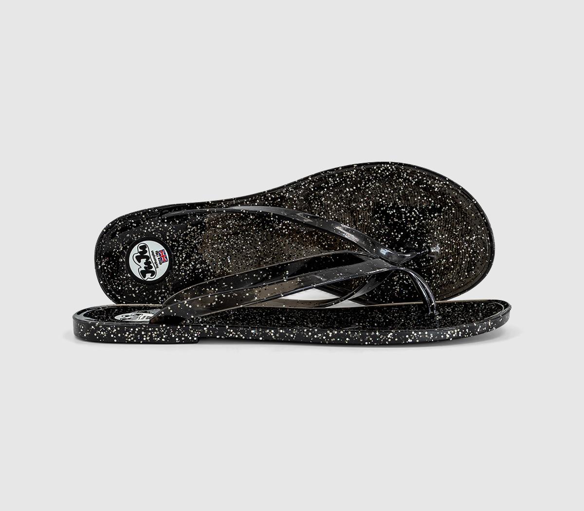 JuJuFrankie Flip FlopsBlack Silver Glitter