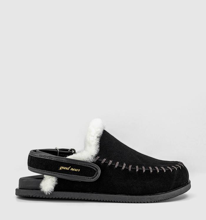 Good News Finn Warm Lined Mules Black Suede