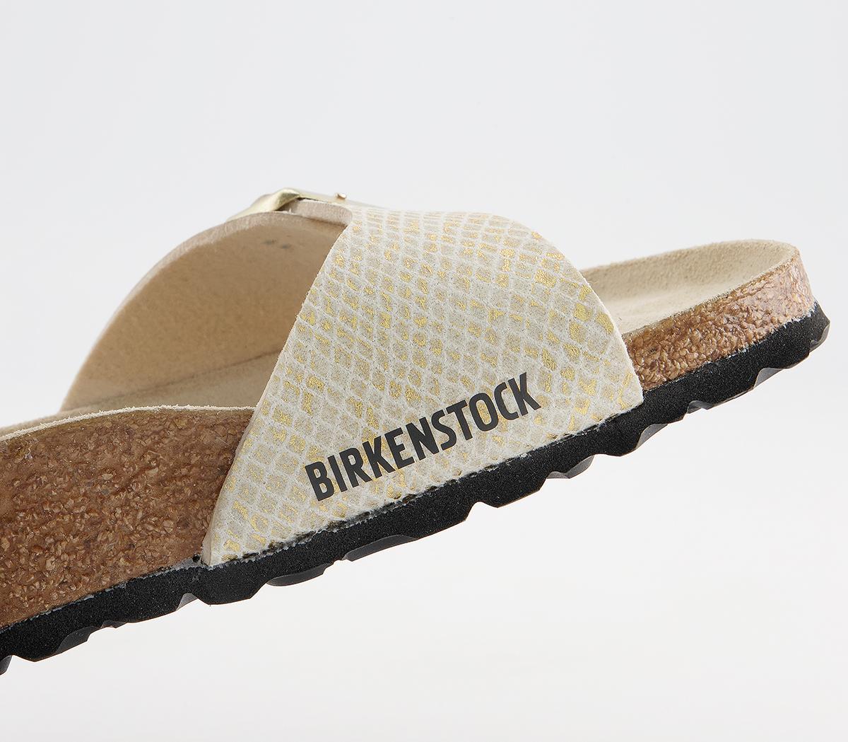 BIRKENSTOCK Madrid Bar Mules Shiny Python Eggshell Gold