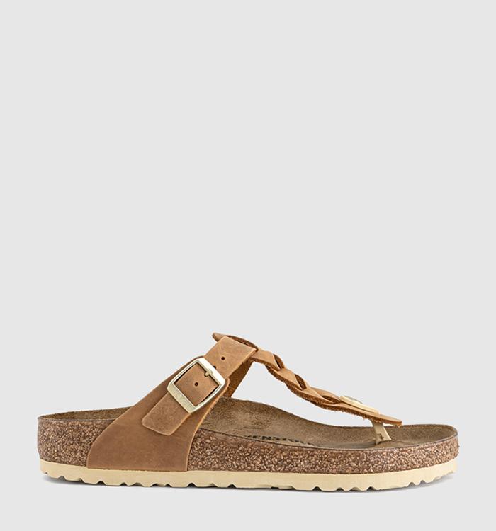 BIRKENSTOCK Gizeh Toe Thong Footbed Sandals Cognac Braided