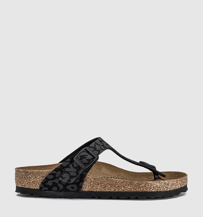 BIRKENSTOCK Toe Thong Footbed Sandals Leopard Black