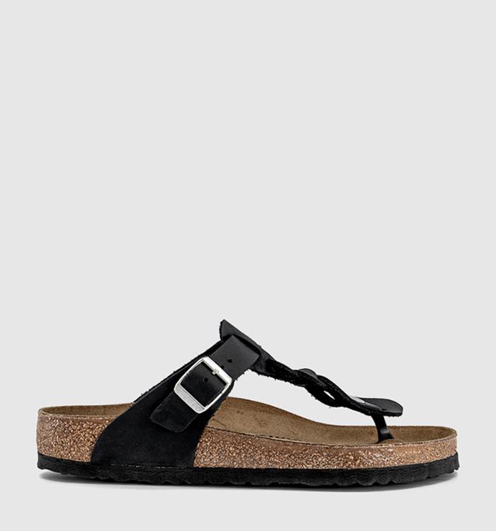BIRKENSTOCK Gizeh Toe Thong Footbed Sandals Black Braided Leather