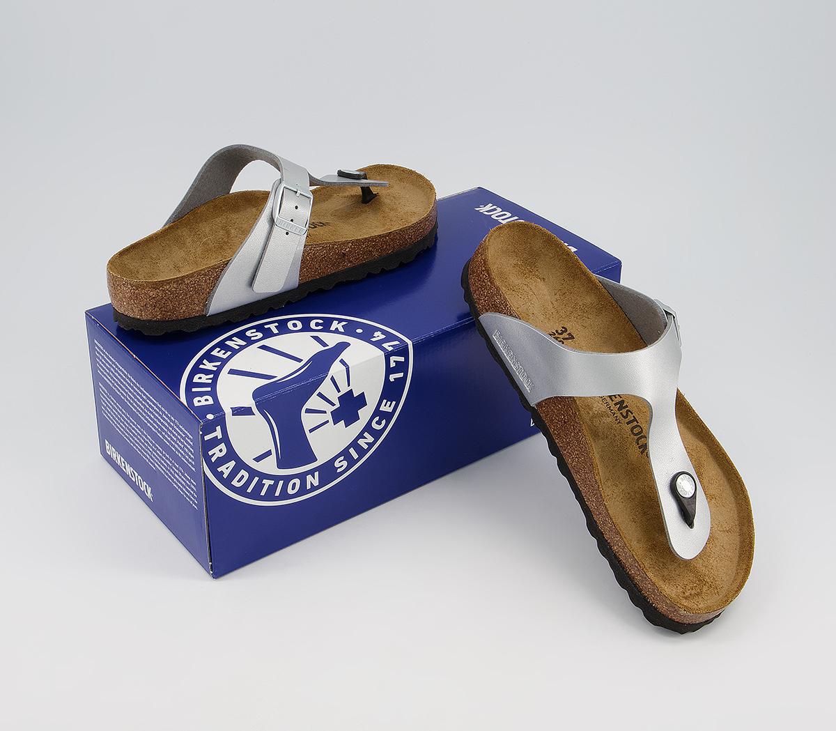 BIRKENSTOCK Toe Thong Footbed Sandals BIRKENSTOCK Toe Thong Footbed Sandals Silver Syn