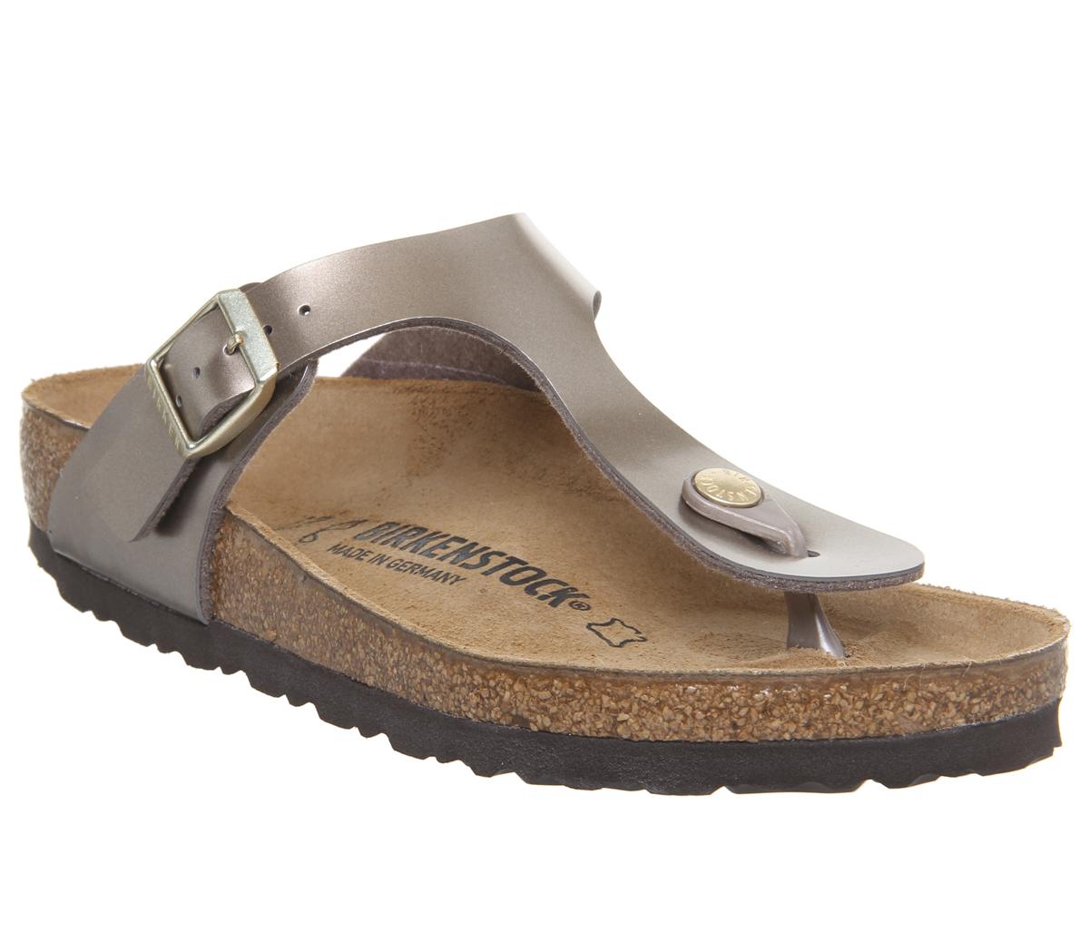 Birkenstock Gizeh Toe Thong Footbed Sandals Electric Metallic Taupe Womens Sandals 2592