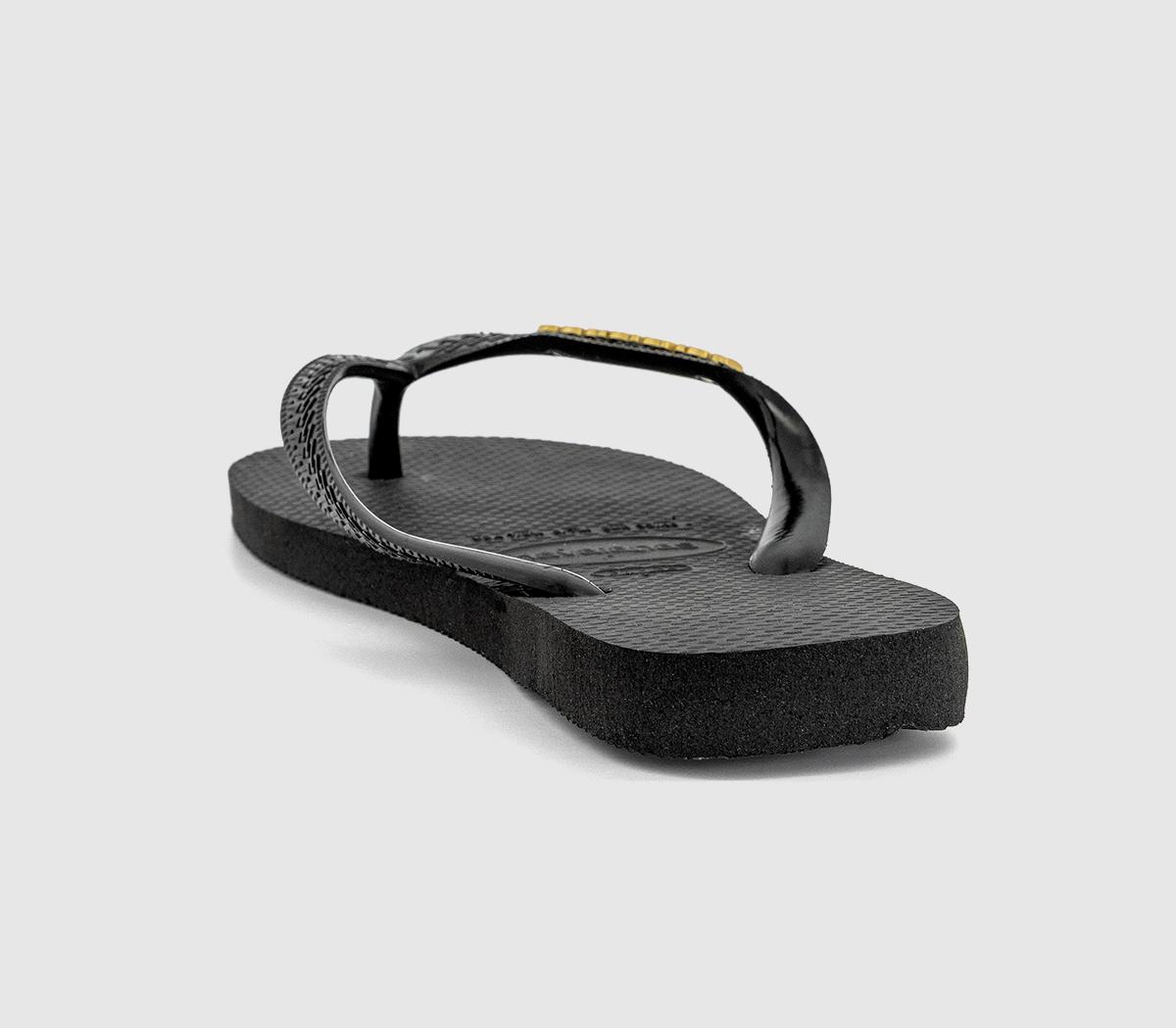 Havaianas Top Logo Metallic Flip Flops Havaianas Top Logo Metallic Flip Flops Black Gold
