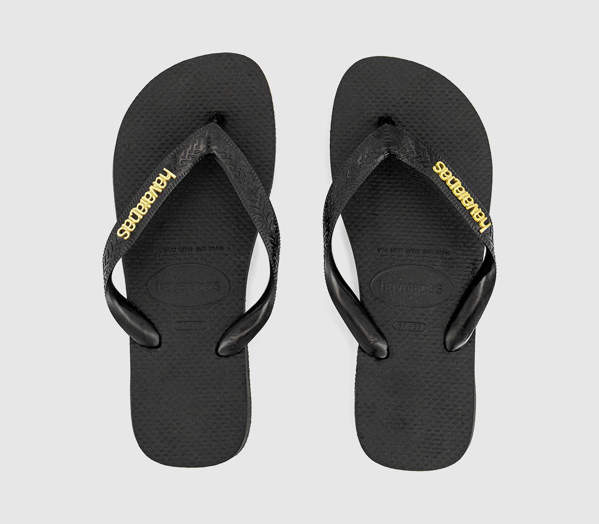 Havaianas Top Logo Metallic Flip Flops Havaianas Top Logo Metallic Flip Flops Black Gold