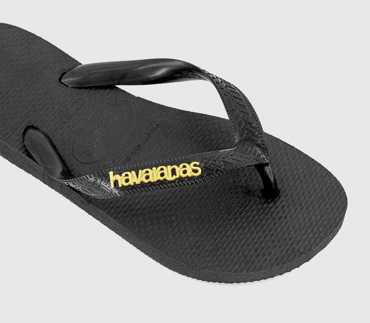 Havaianas Top Logo Metallic Flip Flops Havaianas Top Logo Metallic Flip Flops Black Gold