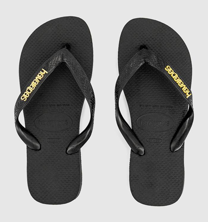 Havaianas Top Logo Metallic Flip Flops Black Gold