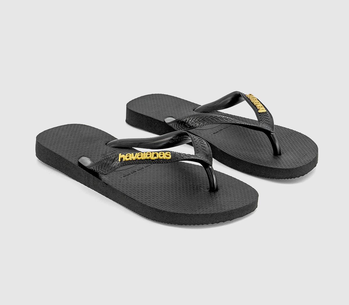 Havaianas Top Logo Metallic Flip Flops Havaianas Top Logo Metallic Flip Flops Black Gold