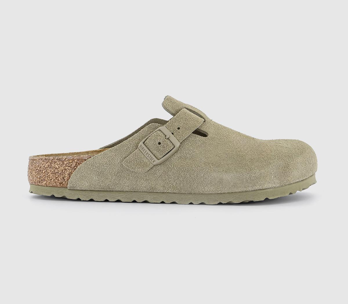 Birkenstock Mens Boston Clogs Faded Khaki Suede In Green, 11.5
