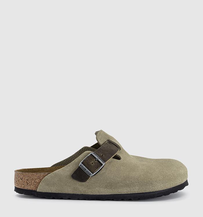BIRKENSTOCK Boston Clogs Faded Khaki Suede Leather