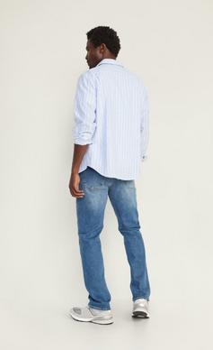 Mens blue jeans hot sale with white stripe