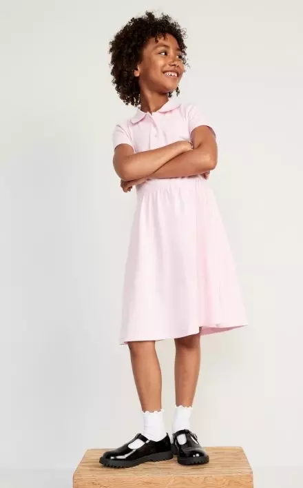 A fit & flare pique polo dress school uniform.