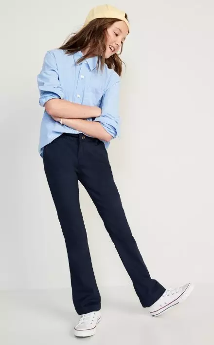 A bootcut school uniform pants.