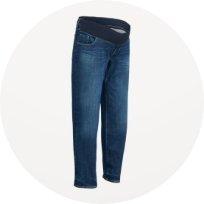 Maternity front low panel dark washed jeans.