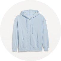 A baby blue pullover hooded sweatshirt.