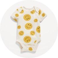 Image features unisex printed bodysuit for baby.