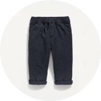 Image features unisex black double-weave cinched-hem jogger sweatpants for baby