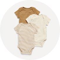 Image features unisex neutral colored bodysuits 3-pack for baby