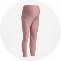 Image features maternity full panel leggings.