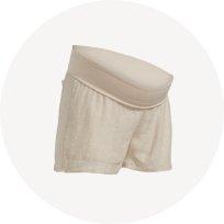 Maternity rollover-waist linen blend shorts.
