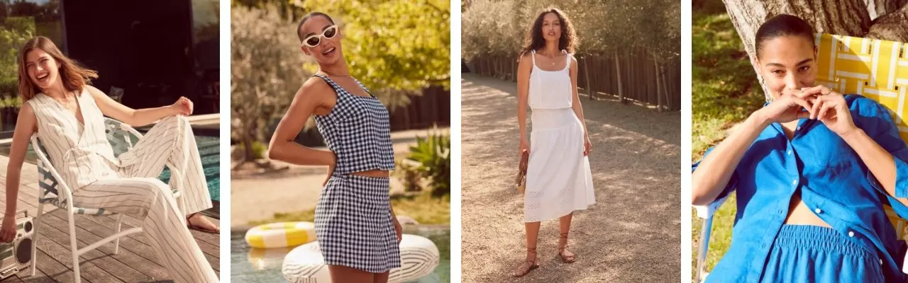 Images of female models wearing Old Navy two piece sets. 