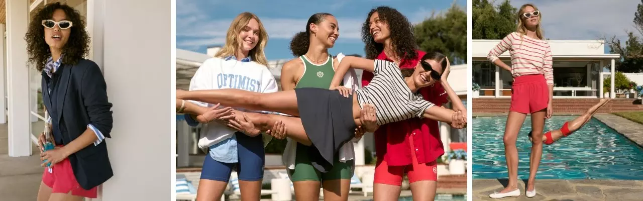 Images of female models wearing Old Navy summer fashions in a variety of colors, patterns and styles.