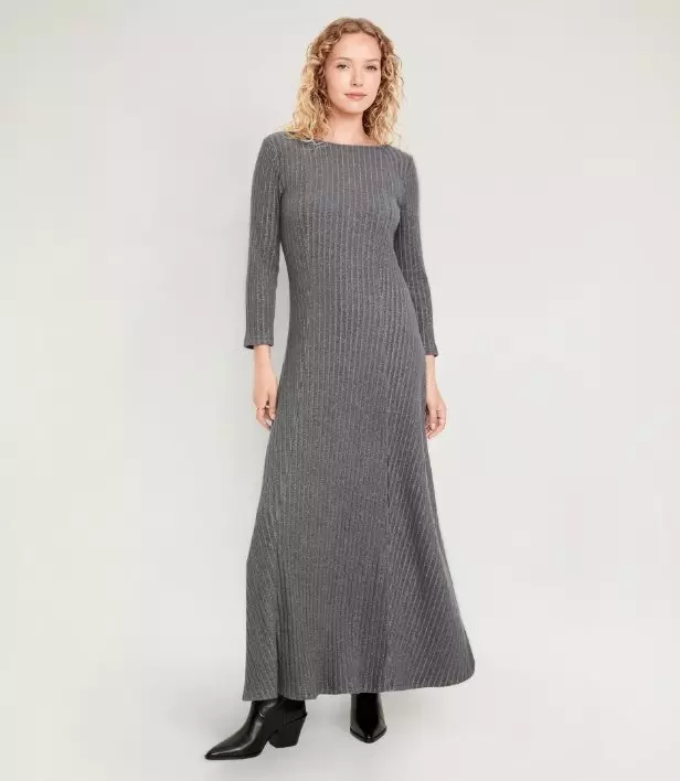 A long sleeve rib knit maxi dress.