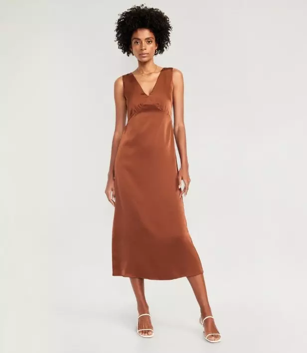 A satin loose fit mid length dress.