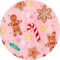 Gingerbread cookies, candy canes, and snowflakes.