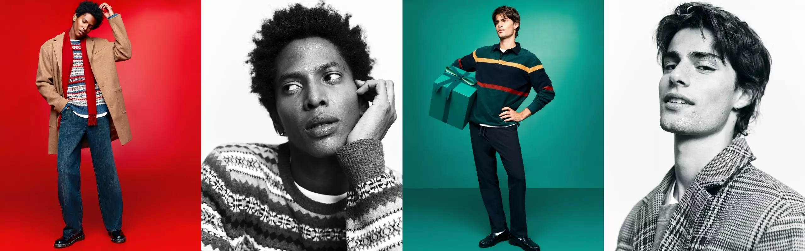 Images of male models wearing Old Navy New holiday styles.