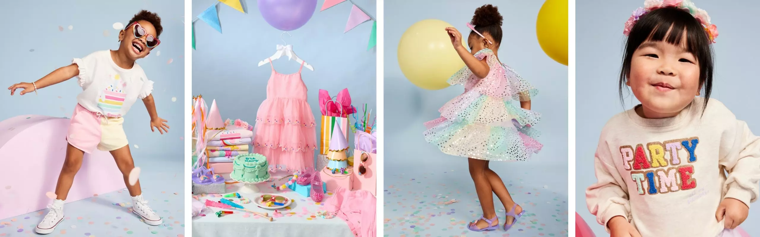 Image of toddler girls wearing the Old Navy birthday party collection.