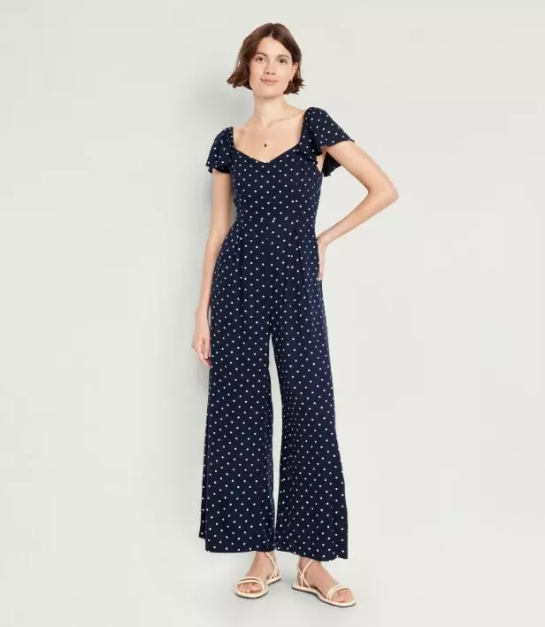 Image of a model wearing flutter sleeve jumpsuit.