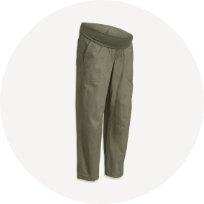 Maternity rollover waist linen pant.