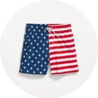 Image of American flag swim trunks.
