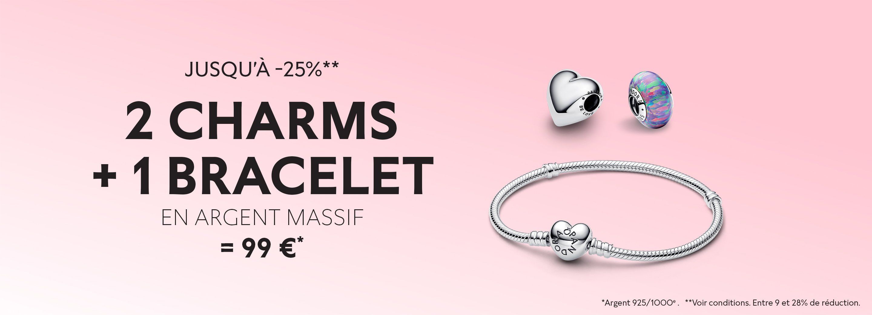 2 charms + 1 bracelet en argent massif = 99€*