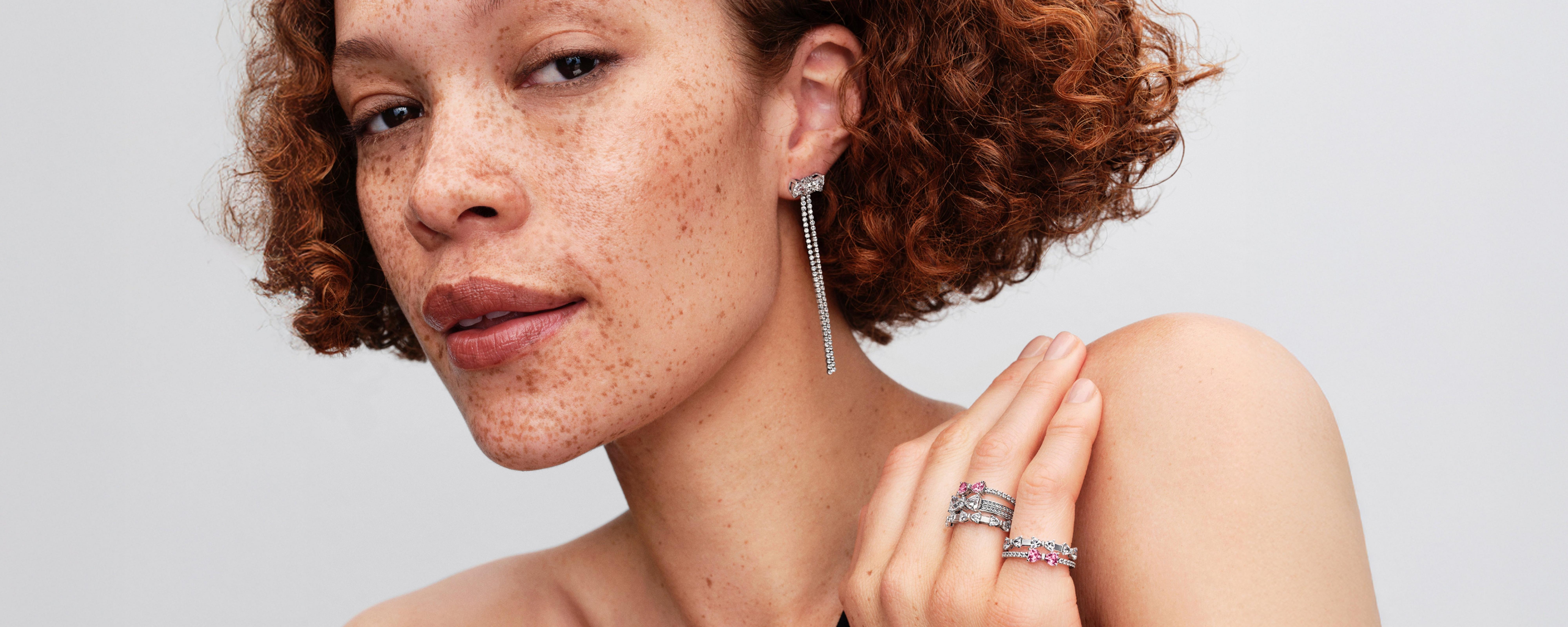 Model wearing Pandora bow jewellery