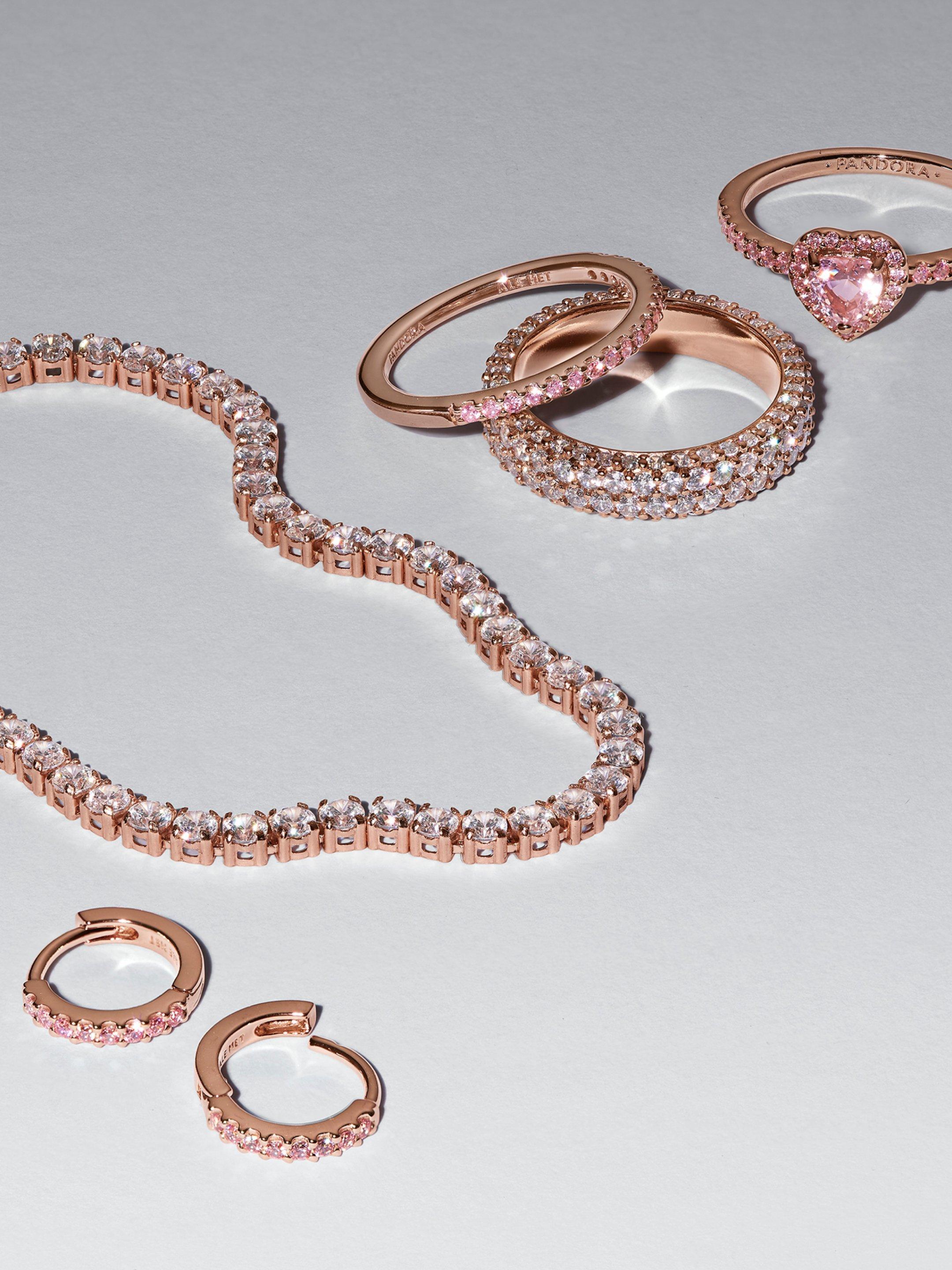 PANDORA 14Kローズゴールド クリスタルピアス フープ