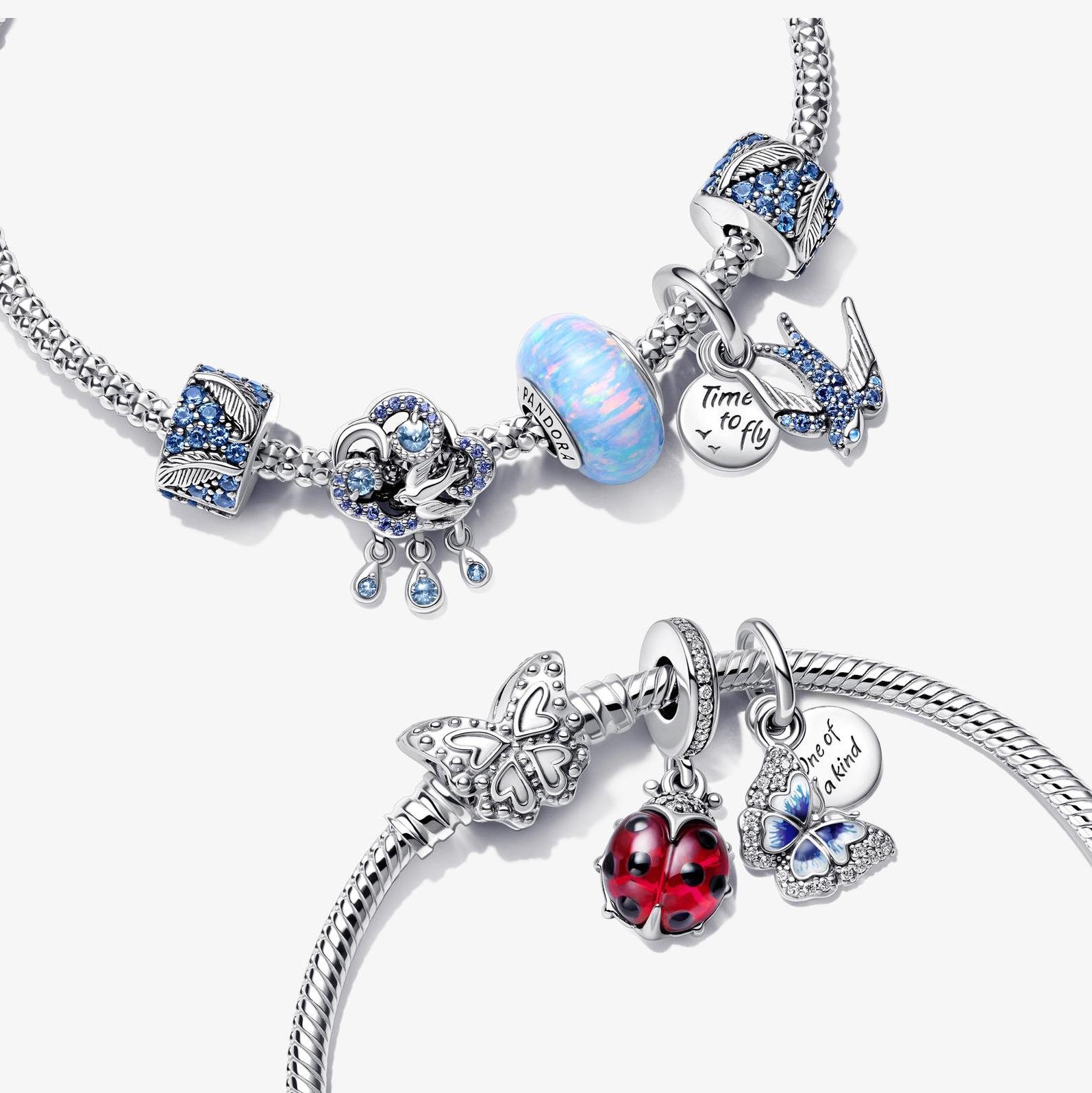Pandora Moments Charm-Armbänder mit Frühlings-Charms aus Sterling-Silber